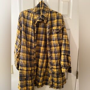 1X TALULAH Women's Yellow and Blue Plaid Button Down Shirt